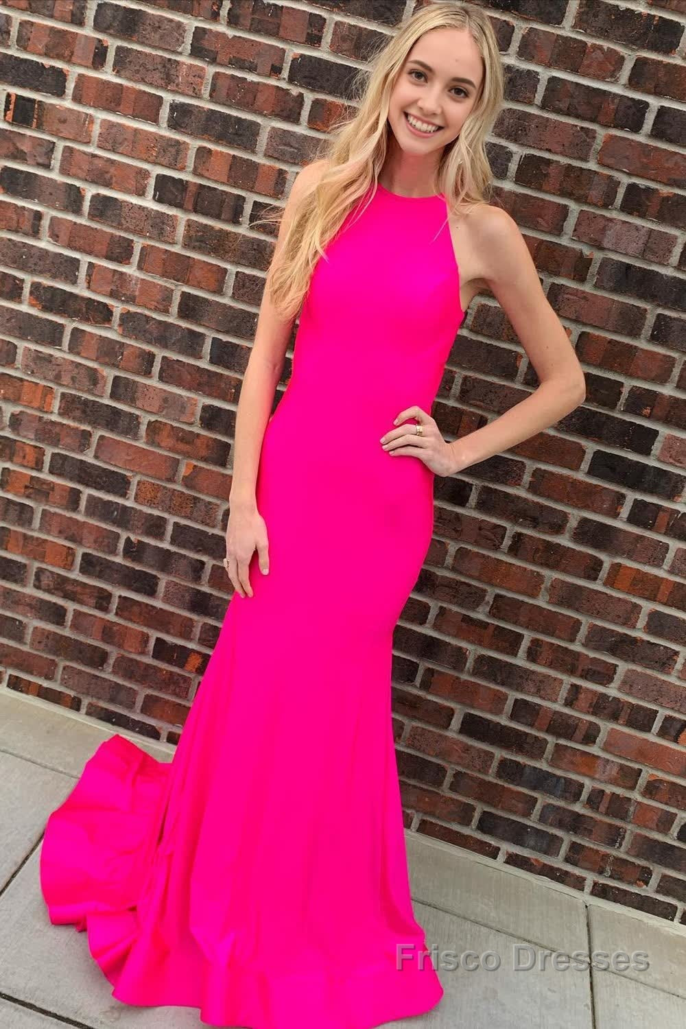 Pink Halter Keyhole Mermaid Long Prom Dress Main image