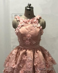 Pink Halter Mini Dress With 3D Flowers