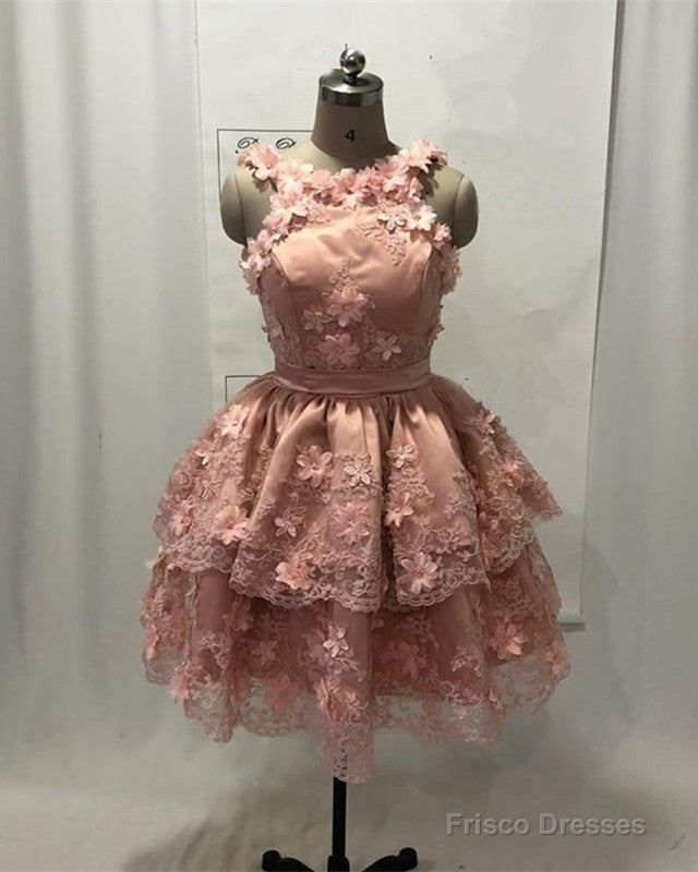 Pink Halter Mini Dress With 3D Flowers Main image