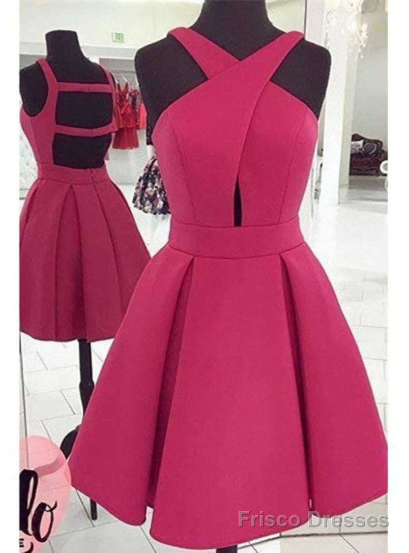 Pink Halter Neck Short A-Line Evening Homecoming Dress Featuring Cutout Back Main image