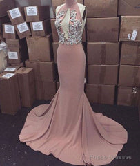 Pink High Neck Long Prom Dress For Teens, Evening Dress