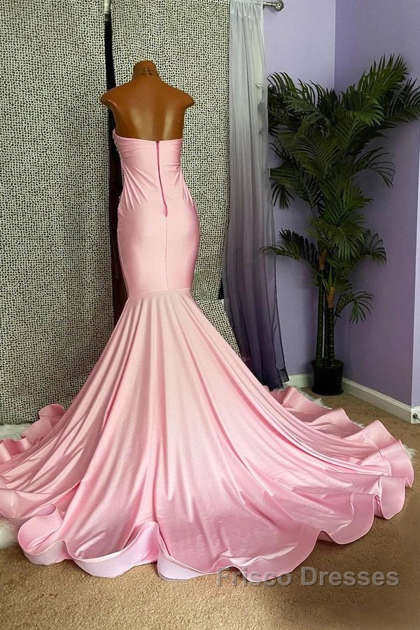 Pink High Neck Mermaid Beading Satin Formal Prom Dress Secondary image