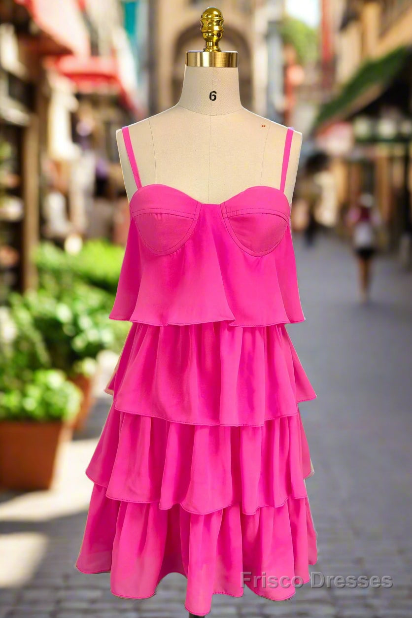 Pink Homecoming Dresses Sweetheart A-line Spaghetti Straps Mini Cocktail Party Dresses for Teens Main image