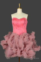 Pink Homecoming Dresses Sweetheart Neck Short Prom Dresses A Line Party Dress with Feather