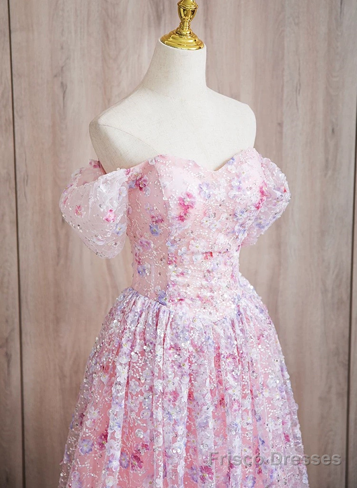 Pink Lace A-line Sweetheart Off Shoulder Simple Prom Dress, Pink Lace Formal Dress Secondary image