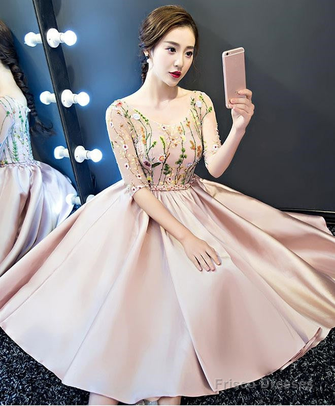Pink Lace And Satin Lovely Short Party Dress Prom Dress, Pink Homecoming Dresses Secondary image