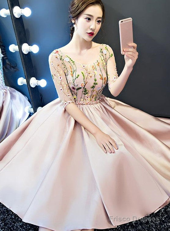 Pink Lace And Satin Lovely Short Party Dress Prom Dress, Pink Homecoming Dresses Main image