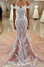 Pink Lace Applique Cap Or Long Sleeves Fishtail/Mermaid Wedding Dress With Train, Formal Prom Gown