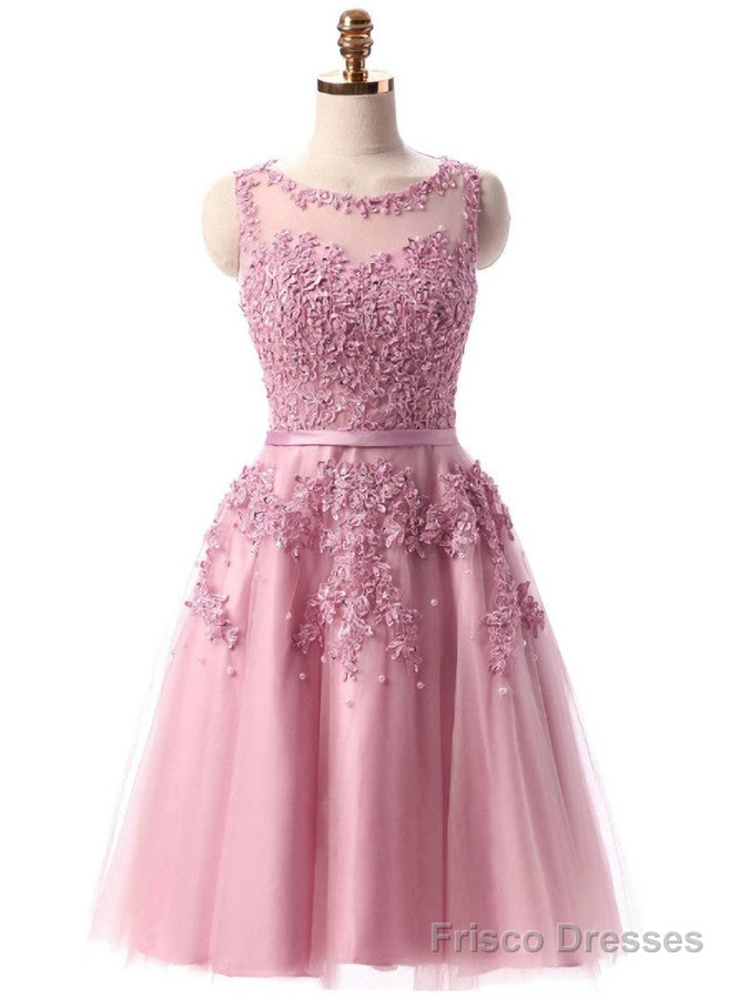 Pink Lace Short Beaded Homecoming Dress Main image
