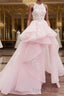 PinK lace tulle long Formal Prom Dresses, pink tulle evening Dresses