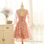Pink Long Sleeves Lace Wedding Party Dress, Charming Party Dress