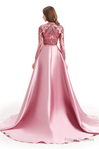 Long Sleeves Mermaid Detachable Train Prom Dresses with Train Sequined