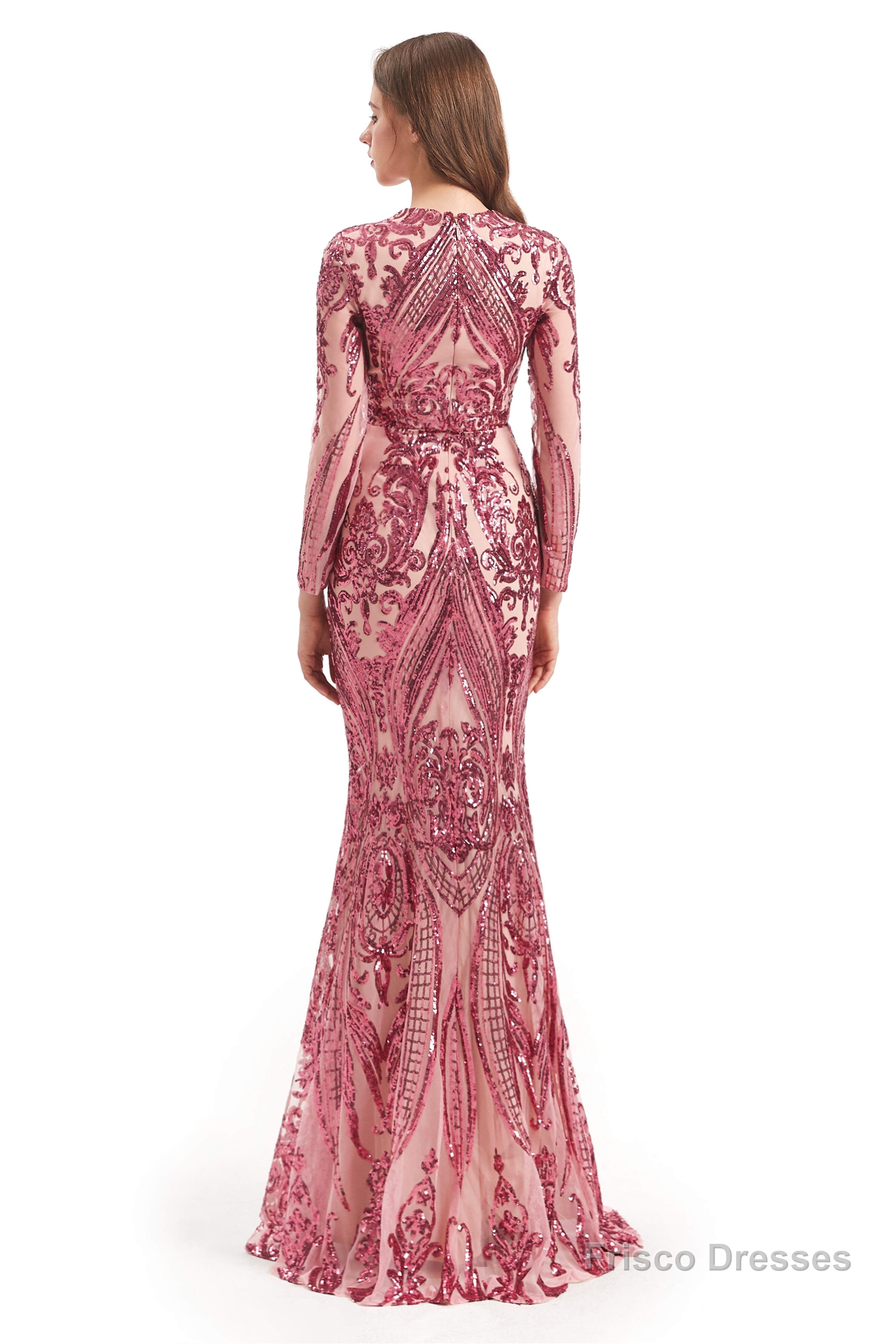 Long Sleeves Mermaid Detachable Train Prom Dresses with Train Sequined