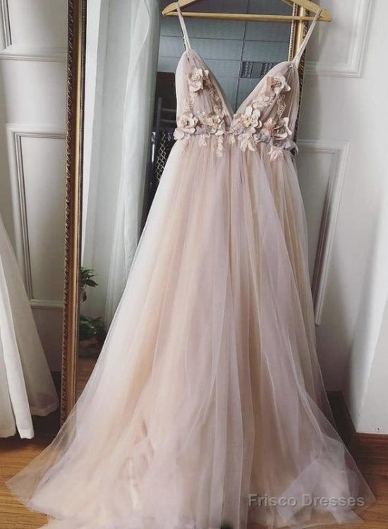 Pink Lovely Spaghetti Straps Prom Dresses, Tulle Long Evening Dress Party Dress Main image