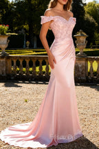 Pink Mermaid Off the Shoulder Long Mother Of Bride Dresses with Appliques