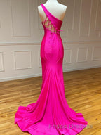 Pink Mermaid One Shoulder Long Formal Prom Dress