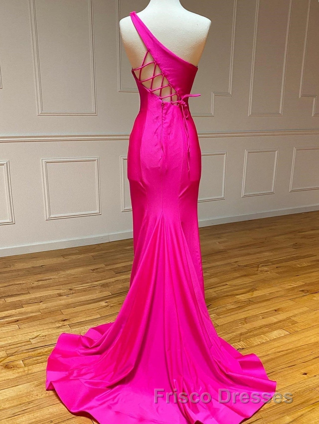 Pink Mermaid One Shoulder Long Formal Prom Dress