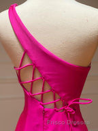 Pink Mermaid One Shoulder Long Formal Prom Dress