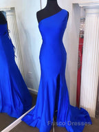 Pink Mermaid One Shoulder Long Formal Prom Dress