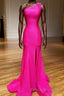 Pink Mermaid One Shoulder Long Formal Prom Dress
