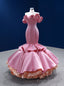 Pink Mermaid Satin Strapless Flower Prom Dress