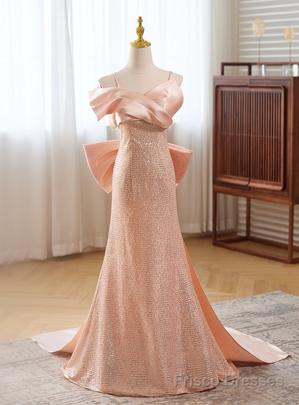 Pink Mermaid Sequins Spaghetti Straps Prom Dress Main image