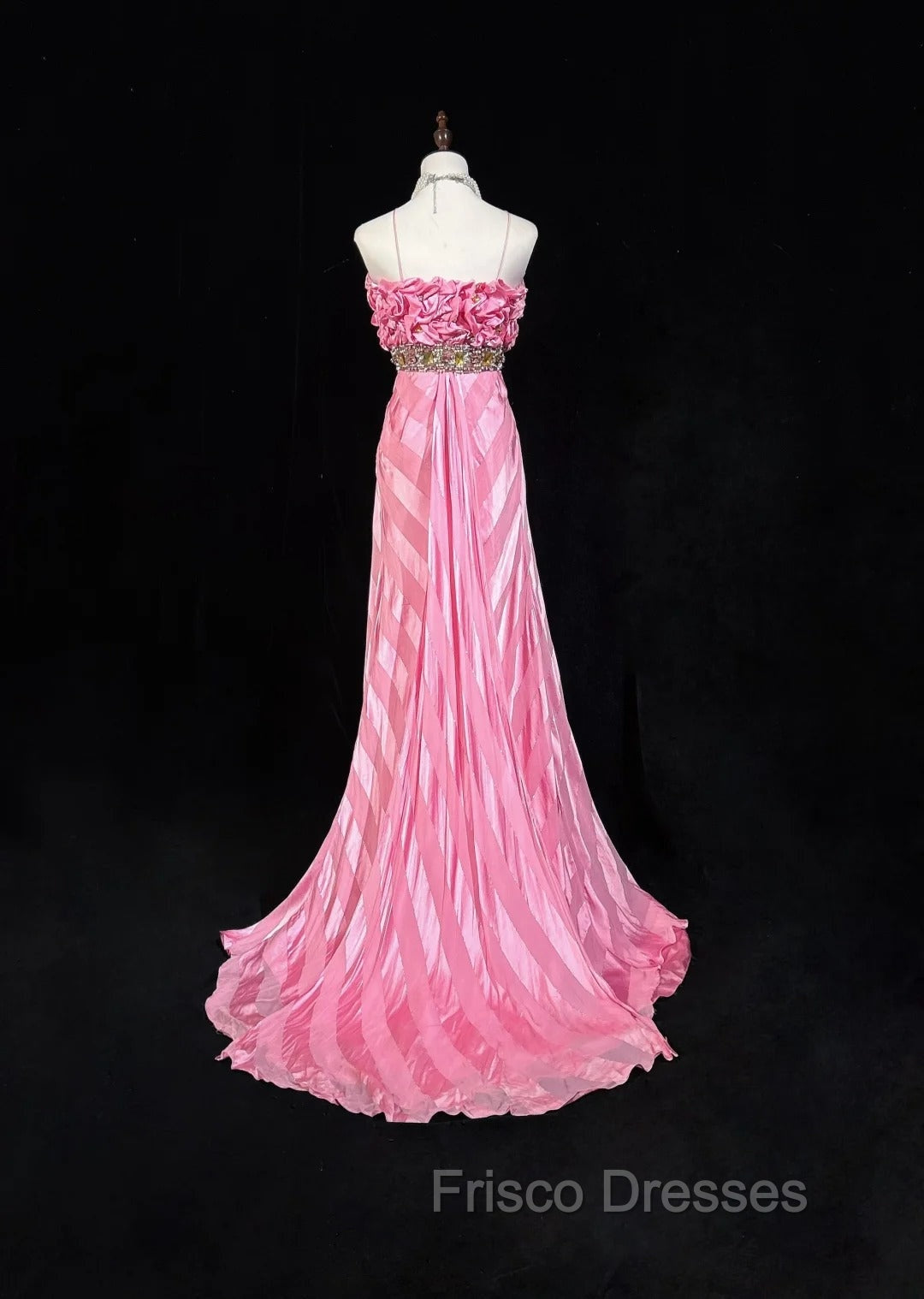 Pink Mermaid Spaghetti Straps Satin Beaded Long Formal Prom Dress Beautiful Bridal Dress