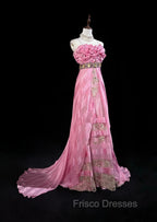 Pink Mermaid Spaghetti Straps Satin Beaded Long Formal Prom Dress Beautiful Bridal Dress