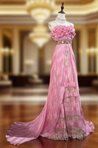 Pink Mermaid Spaghetti Straps Satin Beaded Long Formal Prom Dress Beautiful Bridal Dress