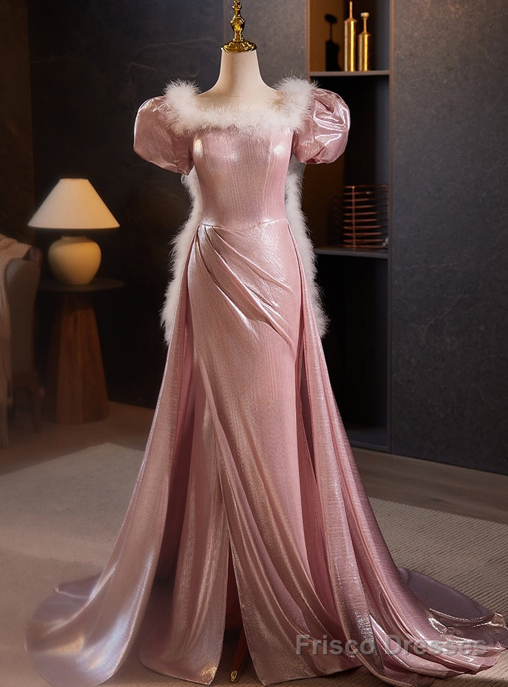 Pink Mermaid Square Puff Sleeve Prom Dress Main image