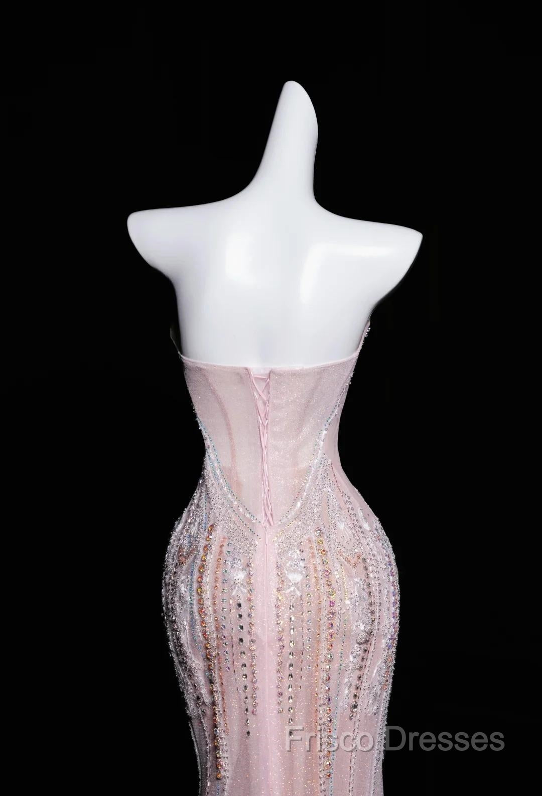 Pink Mermaid Strapless Tulle Diamond Long Formal Prom Dress Sweet Wedding Dress Formal Dress