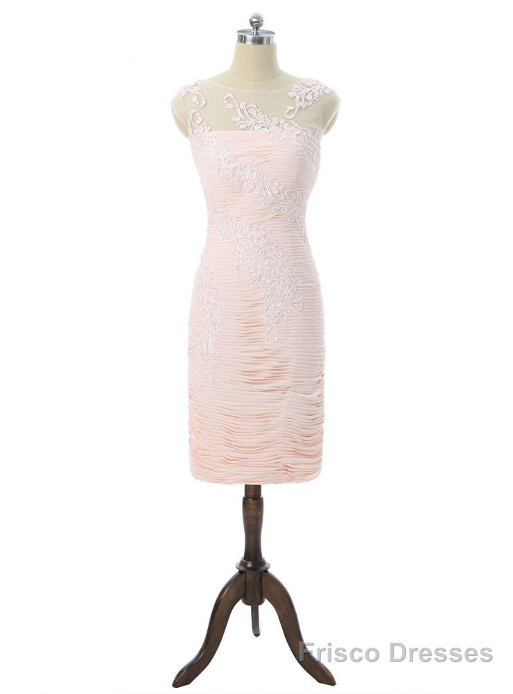 Pink Mother Of The Bride Dresses Sheath Cap Sleeves Knee Length Main image