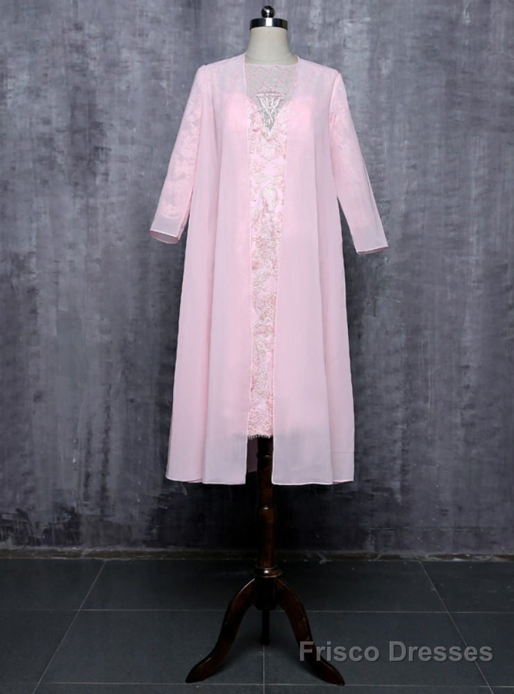 Pink Mother Of The Bride Dresses Sheath Chiffon Lace Beaded Wedding Party Dress Main image