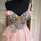 Pink Muslim Formal Dress A-Line One-Shoulder Tulle Pearls Long Islamic Dubai Saudi Arabic Long Formal Gown