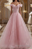 Pink off shoulder tulle sequin long Formal Prom Dresses, pink formal Dresses
