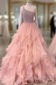 Pink One Shoulder Beads Long Formal Prom Dress Pink Evening Dress