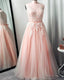 Pink Plus Size Prom Dresses Tulle Appliques