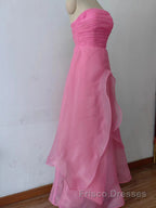 Pink Formal Prom Dresses Tulle Evening Gown Strapless Ruffles A-line Simple Formal Prom Dresses For Teens