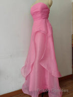 Pink Formal Prom Dresses Tulle Evening Gown Strapless Ruffles A-line Simple Formal Prom Dresses For Teens