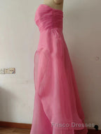 Pink Formal Prom Dresses Tulle Evening Gown Strapless Ruffles A-line Simple Formal Prom Dresses For Teens