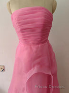 Pink Formal Prom Dresses Tulle Evening Gown Strapless Ruffles A-line Simple Formal Prom Dresses For Teens