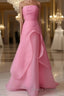 Pink Formal Prom Dresses Tulle Evening Gown Strapless Ruffles A-line Simple Formal Prom Dresses For Teens