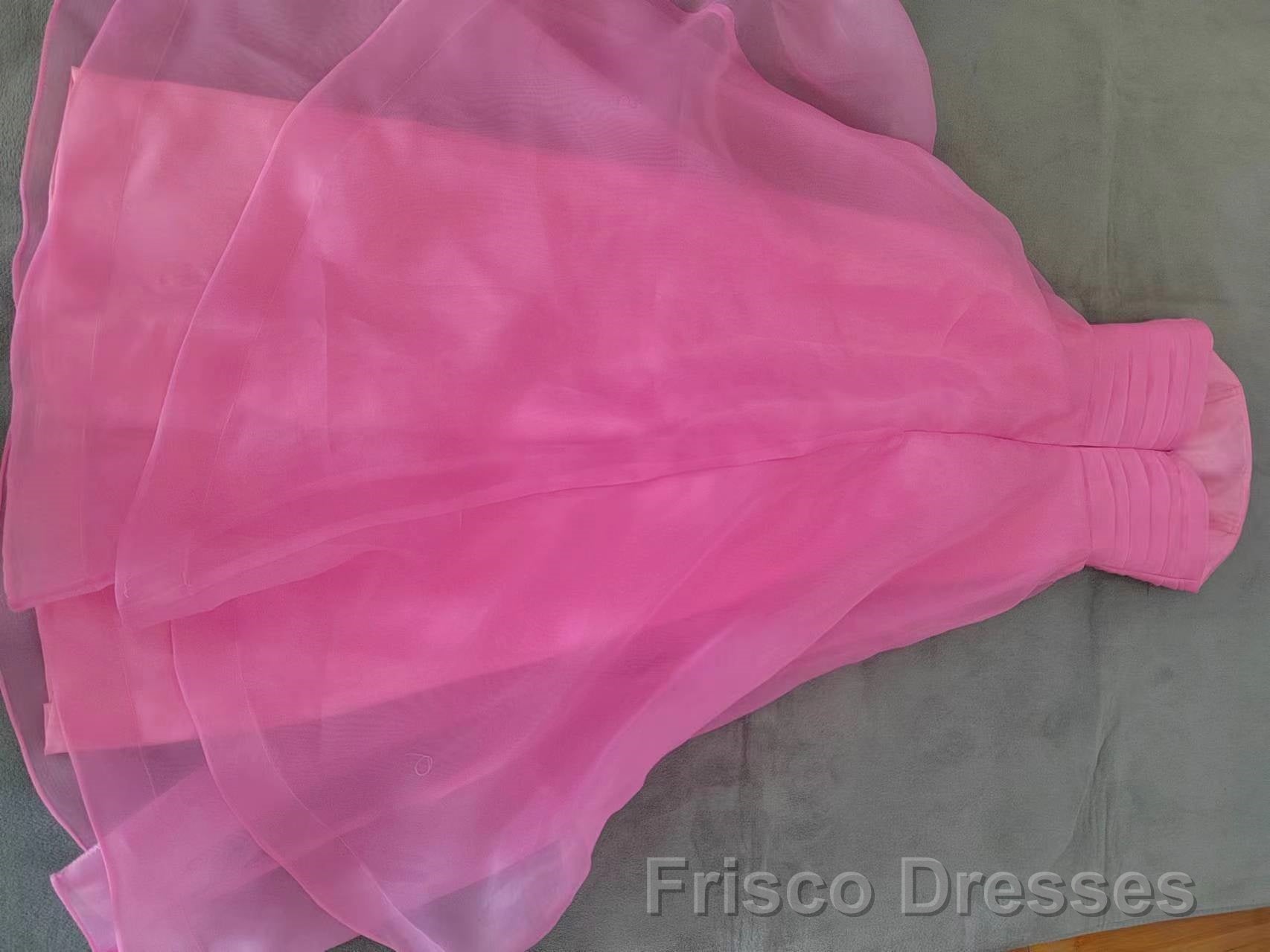 Pink Formal Prom Dresses Tulle Evening Gown Strapless Ruffles A-line Simple Formal Prom Dresses For Teens
