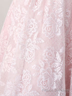 Pink Round Neck Lace Tulle Short Prom Dress, Pink Homecoming Dress