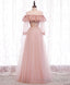 Pink Round Neck Tulle Lace Long Prom Dress Pink Lace Evening Dress