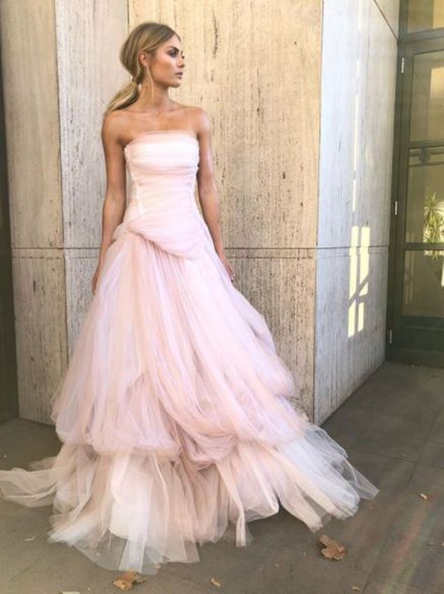 Light Pink Tulle Long Prom Dress, Pink Tulle Formal Dress Secondary image