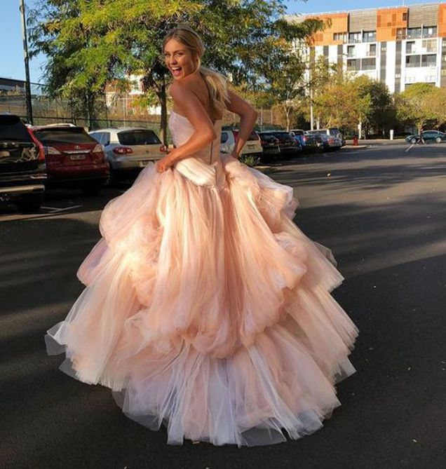 Light Pink Tulle Long Prom Dress, Pink Tulle Formal Dress