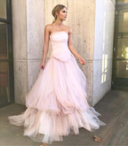 Light Pink Tulle Long Prom Dress, Pink Tulle Formal Dress