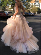 Light Pink Tulle Long Prom Dress, Pink Tulle Formal Dress