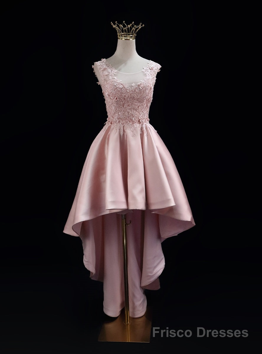 Pink Satin  Lace Prom Dress Main image